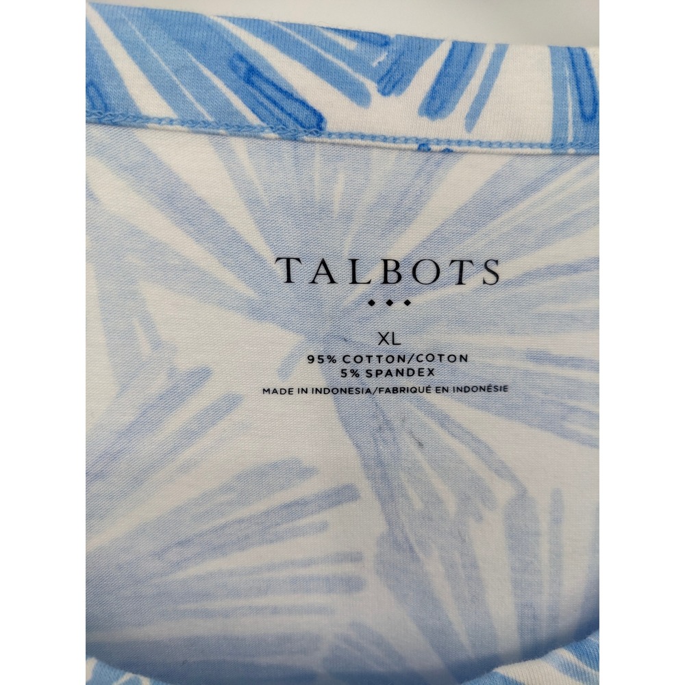 Talbots White & Light Blue Palm-Print Short Sleeve Tee - Picture 3 of 8